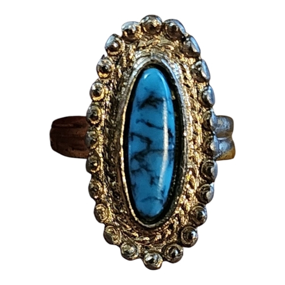 Jewelry - Vintage Turquoise Statement Ring Adjustable Silver Tone Boho Western Style